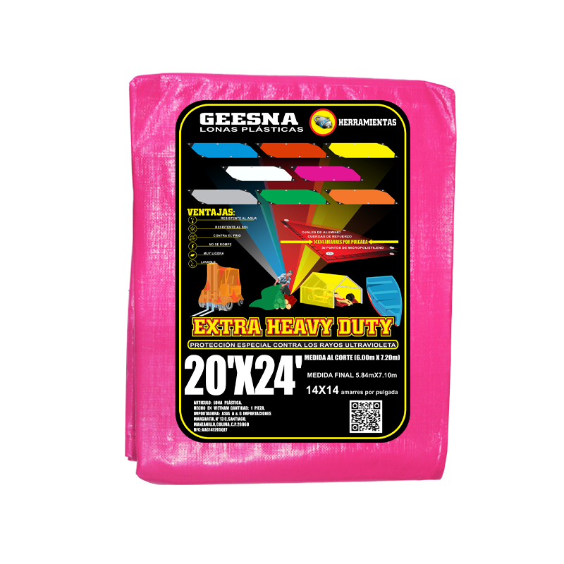 LONA PESADA ROSA 20X24 FT 180 G 6.00X7.20 MTS GEESNA | 33277